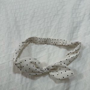 Polka dot white hair band with bow